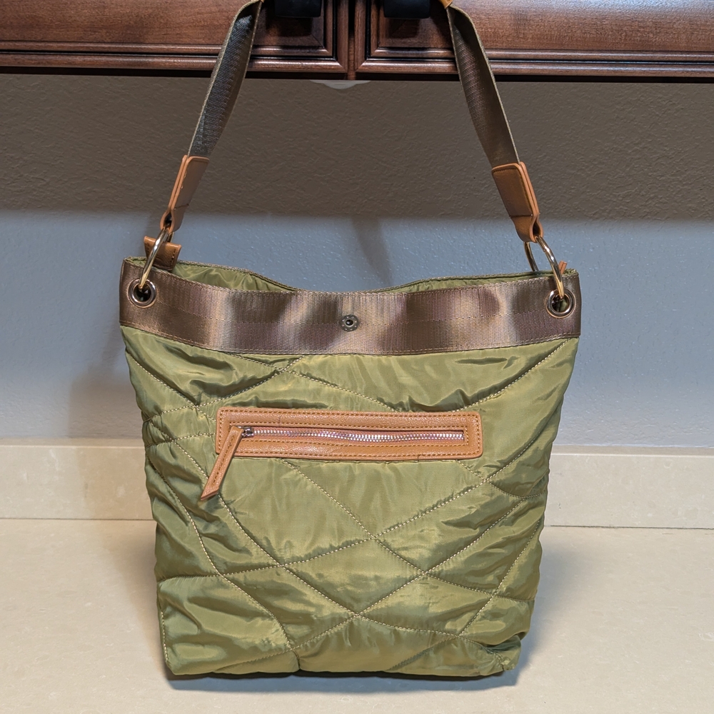 Sondra Roberts Olive And Tan Quilted Tote/ Shoulder Bag